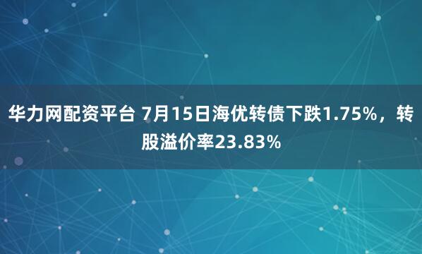 华力网配资平台 7月15日海优转债下跌1.75%，转股溢价率23.83%